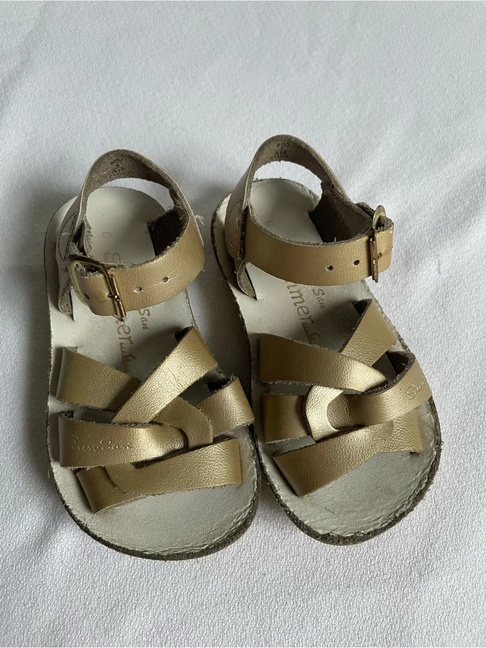 SALTWATER SUN SAN HOY Sandals Gold Metallic Swimmer Fisherman Woven Sparkle
